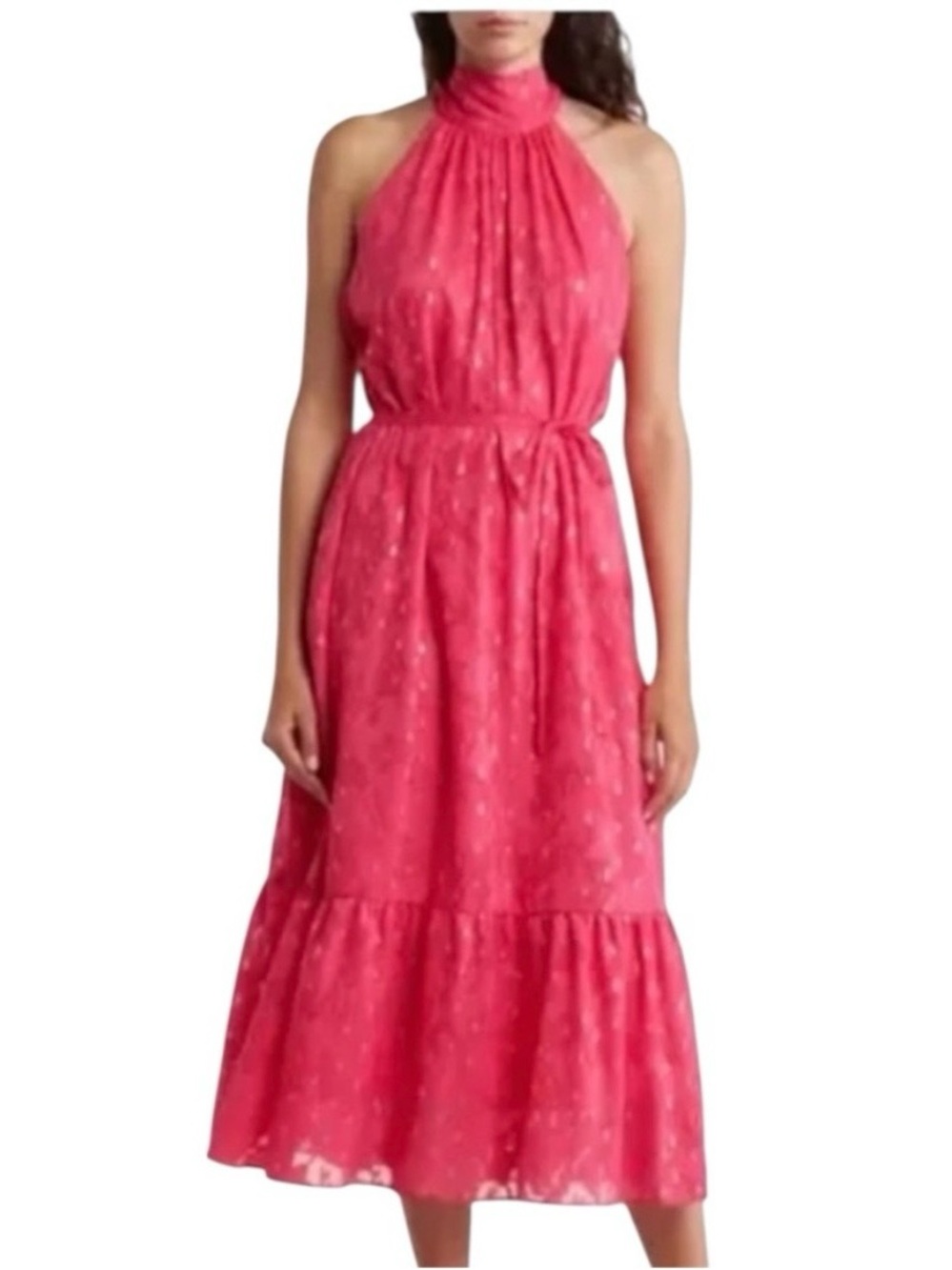 DONNA RICCO Foil Dot Tiered Maxi Dress Pink Berry Gold Foil 
NWT Size 4
